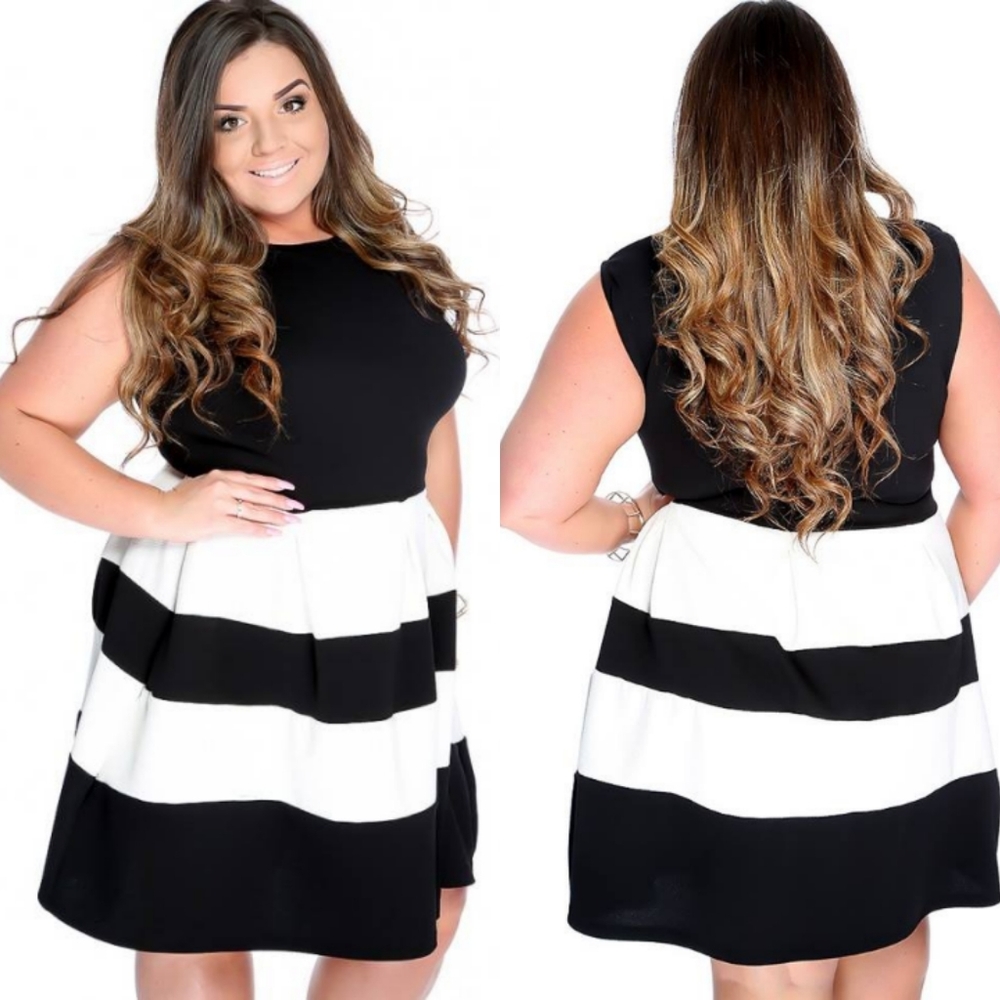 🆕️Black/White Sleeveless MOD A-Line Plus Dress - Picture 1 of 3